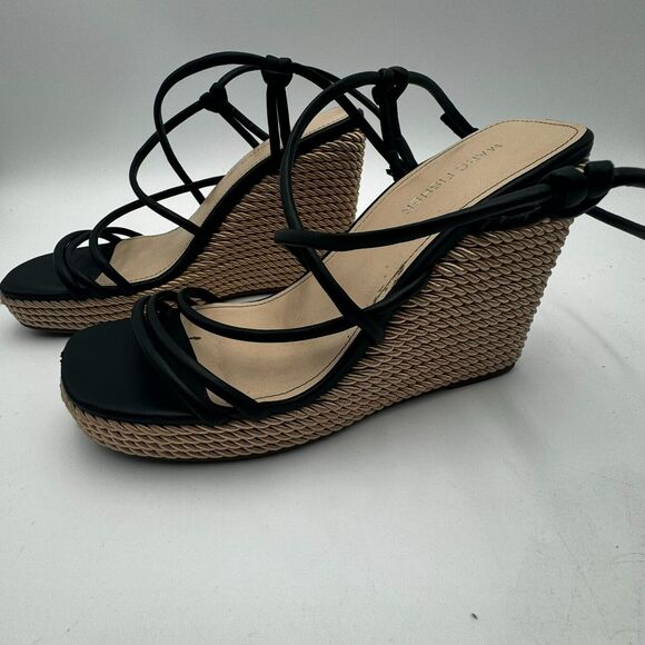 MARC FISHER | Women's 8 Strappy Black Boho Vegan Woven Wedge Zarah Sandals - Picture 3 of 10